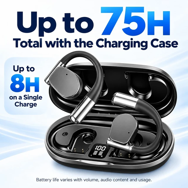 Alt view image 4 of 7 - Open-Ear Wireless Earbuds, Bluetooth 5.4, 75H Playtime, Running & Work | Running & Work Use, Open-Ear Design, 75H Battery Life, Bluetooth 5.4, Wireless, Noise cancellation,Waterproof
