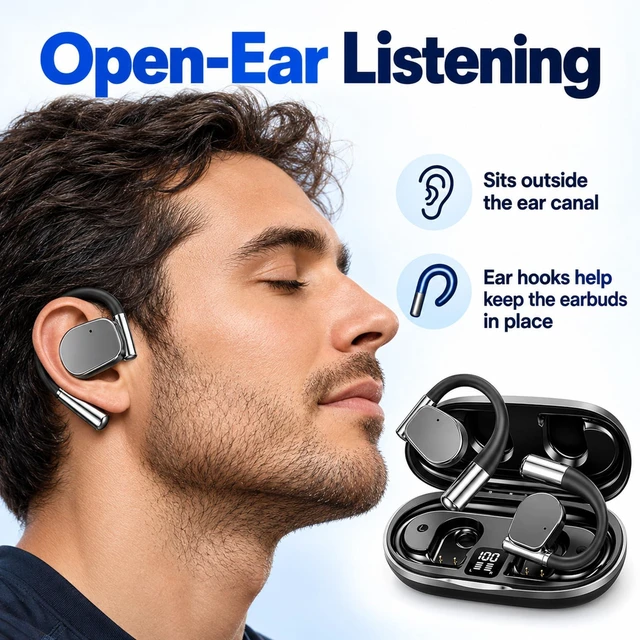Alt view image 2 of 7 - Open-Ear Wireless Earbuds, Bluetooth 5.4, 75H Playtime, Running & Work | Running & Work Use, Open-Ear Design, 75H Battery Life, Bluetooth 5.4, Wireless, Noise cancellation,Waterproof