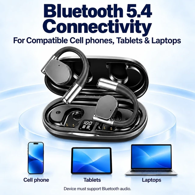 Alt view image 7 of 7 - Open-Ear Wireless Earbuds, Bluetooth 5.4, 75H Playtime, Running & Work | Running & Work Use, Open-Ear Design, 75H Battery Life, Bluetooth 5.4, Wireless, Noise cancellation,Waterproof