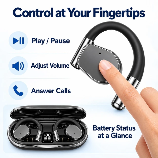 Alt view image 6 of 7 - Open-Ear Wireless Earbuds, Bluetooth 5.4, 75H Playtime, Running & Work | Running & Work Use, Open-Ear Design, 75H Battery Life, Bluetooth 5.4, Wireless, Noise cancellation,Waterproof