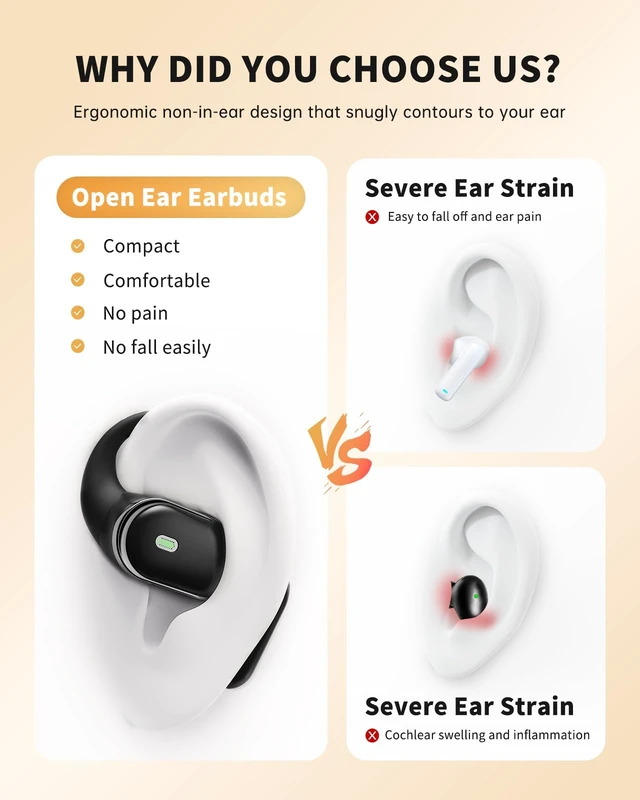 Alt view image 7 of 7 - Open Ear Headphones, Over Ear Earbuds with Ear Hooks for Workouts | Wireless Earbuds Bluetooth 5.4 for Running, Rich Bass, Hi-Res Audio with Mics, AI Clear Calls, IPX7 Waterproof, 60H Playtime