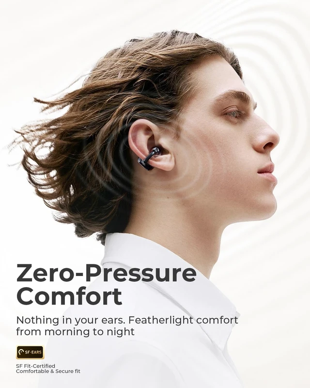 Alt view image 2 of 7 - S6S Ultra Open Ear Earbuds Clip On Wireless Bluetooth Headphones | Running Comfortable Lightweight Stable Fit Gym Sports Headphones 42 Playtime IP67 Waterproof Powerful Sound Black
