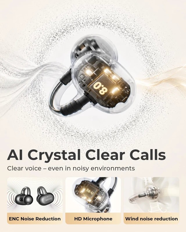 Alt view image 7 of 7 - S6S Ultra Open Ear Earbuds Clip On Wireless Bluetooth Headphones | Running Comfortable Lightweight Stable Fit Gym Sports Headphones 42 Playtime IP67 Waterproof Powerful Sound Black