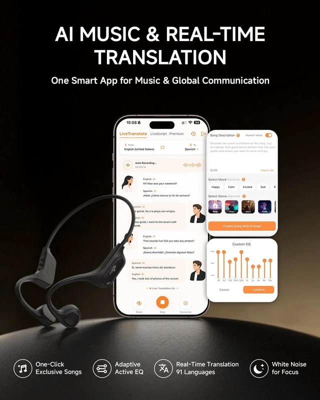 Alt view image 7 of 7 - Bone Conduction Headphones, 2026 Upgrade Open Ear Running Headphones | Bluetooth 6.0, 10Hrs Playtime, 23g Lightweight Comfort, IPX5 Waterproof, Bone Conduction Earbuds with Mic for Gym, Workouts