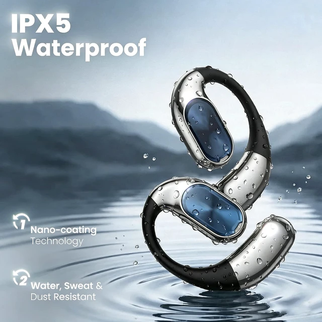 Alt view image 6 of 7 - Open-Ear Headphones, Bluetooth 6.0 Wireless Earphones Black | IPX5 Sweat Resistant, 24H Playtime&80H Standby, Secure Comfortable Fit, Clear Mic for Running, Workouts&Outdoor Activities