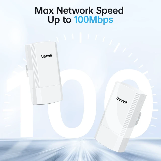 Alt view image 3 of 7 - Wireless Bridge, 5.8G 100Mbps 2KM Point to Point WiFi Bridge | Long Range Outdoor CPE with 2x100Mbps LAN Ports, 24V PoE Injector, Ideal for Barn, Garage, or Shop Network Extension
