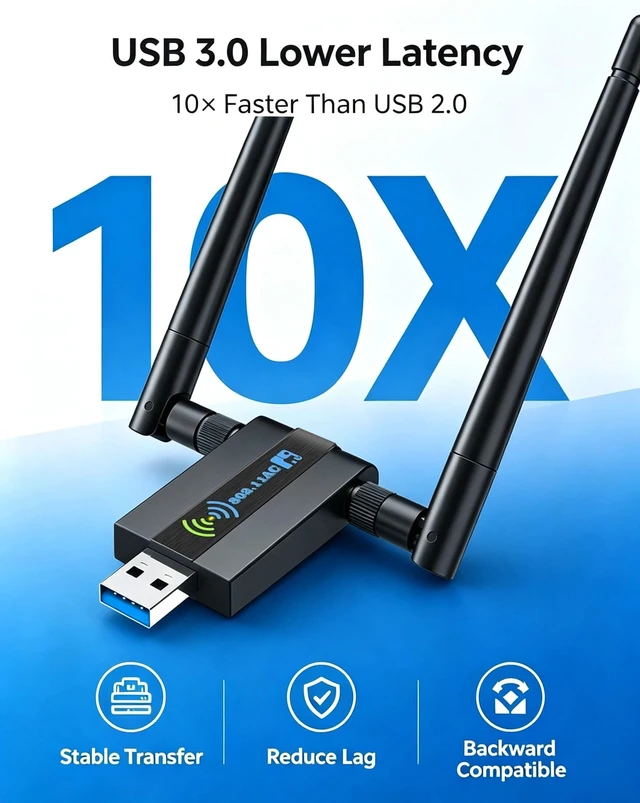 Alt view image 6 of 7 - USB WiFi Adapter for Desktop PC,AC1300Mbps Dual Band 5dBi Antennas | AC1300Mbps dual band | 867Mbps 5GHz + 400Mbps 2.4GHz | 2x 5dBi antennas | USB 3.0 | MU-MIMO | WPA3 | Plug & Play for Win11/10