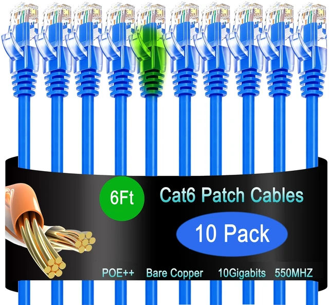Main image of Cat6 Ethernet Patch Cable 6 ft (10 Pack), Cat6 Patch Cable 26AWG Pure Copper for Data Centers, Cat 6 Patch Cable 10G, Network Patch Cables for Home and Enterprise Network -Blue