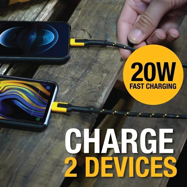 Alt view image 4 of 7 - 20W Dual USB-C Wall Charger Kit PD & PPS Type C Fast Charging | Adapter w/Folding Prongs, Never-Block-Outlet Design, Includes 4ft USB-C Cable & Cable Wrap, Kevlar-Reinforced Phone Charger