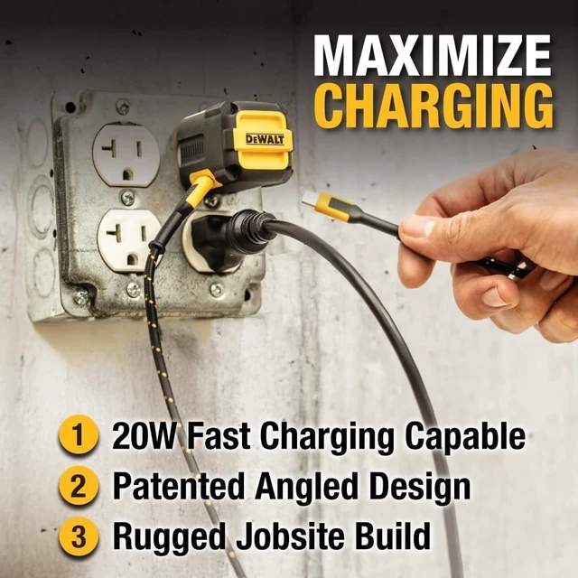 Alt view image 2 of 7 - 20W Dual USB-C Wall Charger Kit PD & PPS Type C Fast Charging | Adapter w/Folding Prongs, Never-Block-Outlet Design, Includes 4ft USB-C Cable & Cable Wrap, Kevlar-Reinforced Phone Charger