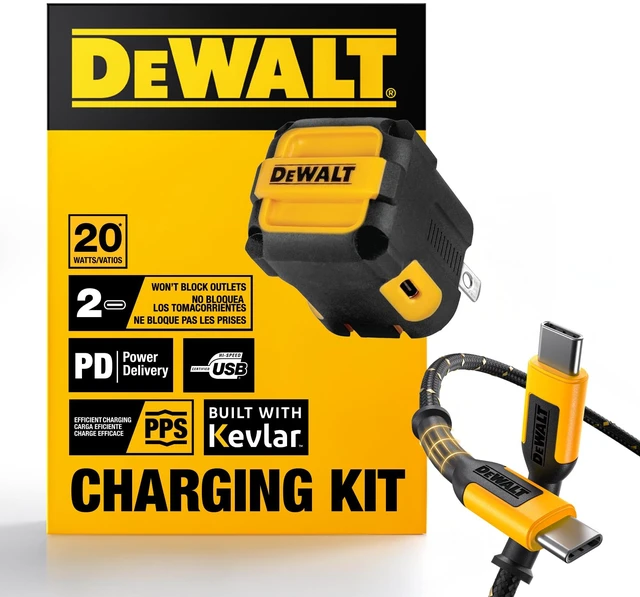Main image of 20W Dual USB-C Wall Charger Kit PD & PPS Type C Fast Charging | Adapter w/Folding Prongs, Never-Block-Outlet Design, Includes 4ft USB-C Cable & Cable Wrap, Kevlar-Reinforced Phone Charger