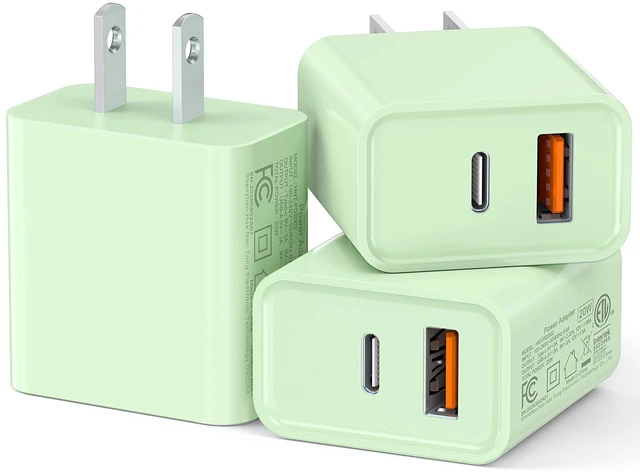 Main image of USB C Wall Charger, 3Pcs 20W PD + QC USBC Charger Block Super Fast Power Output Rapid Charging Box Wall Plug Cube for Phone 16/17, Samsung Galaxy S24, Motorola, LG, Google Pixel 6Pro, Mint Green