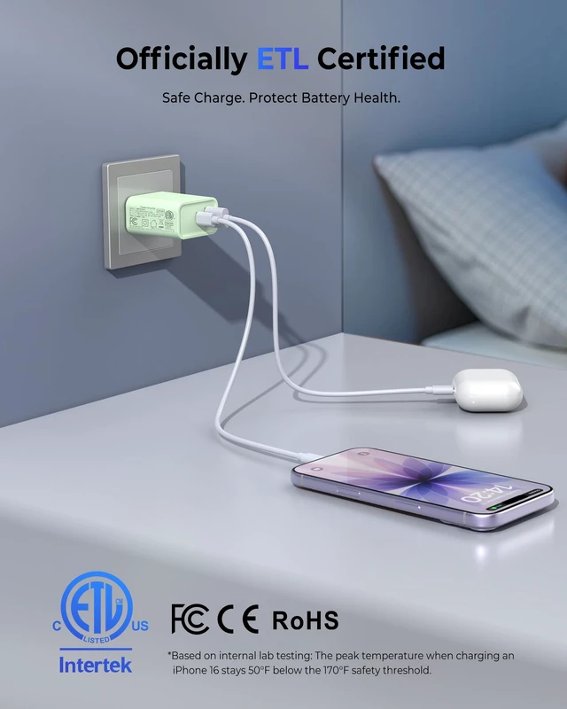 Alt view image 4 of 7 - USB C Wall Charger, 3Pcs 20W PD + QC USBC Charger Block Super Fast Power Output Rapid Charging Box Wall Plug Cube for Phone 16/17, Samsung Galaxy S24, Motorola, LG, Google Pixel 6Pro, Mint Green