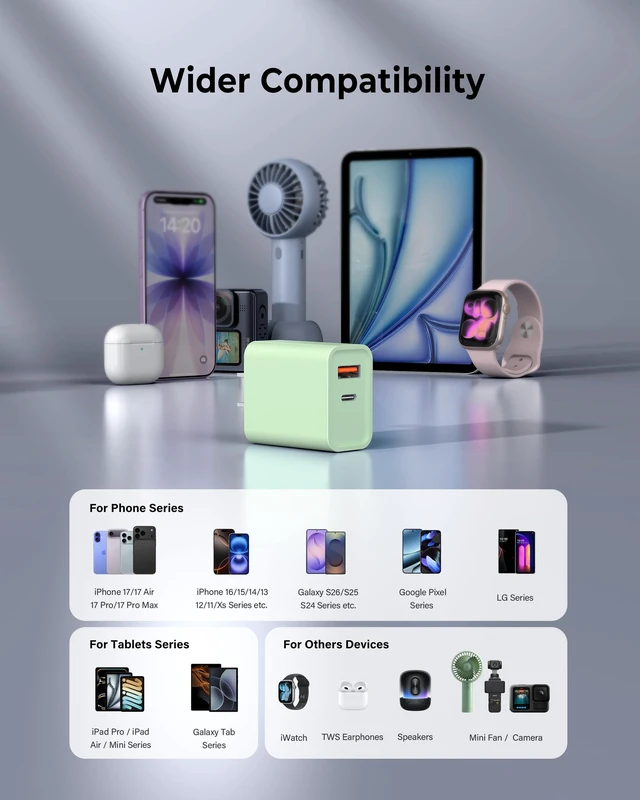 Alt view image 6 of 7 - USB C Wall Charger, 3Pcs 20W PD + QC USBC Charger Block Super Fast Power Output Rapid Charging Box Wall Plug Cube for Phone 16/17, Samsung Galaxy S24, Motorola, LG, Google Pixel 6Pro, Mint Green