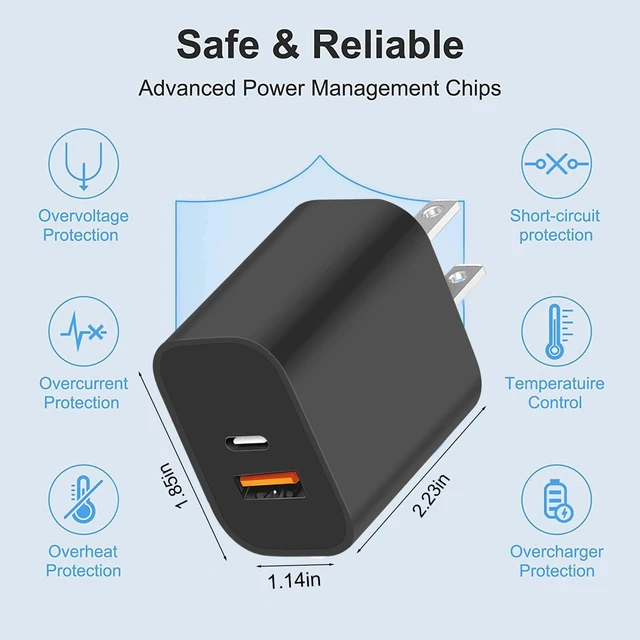 Alt view image 5 of 7 - 4 Pack USB C Charger Block,20W USB-C & USB-A Port Chargerfor i Phone 17/16/15/14/13/12/11/X/8, i Pad and More