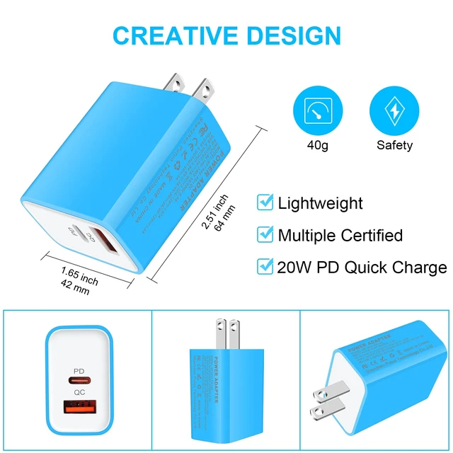 Alt view image 5 of 7 - USB C Wall Charger, 20W Dual Port Fast Charging Block Android Phone Charger | Type C Charging Cable for Samsung Galaxy A17 A16 5G A15 A54 A14 A53 A13 S25 S24 S23, Google Pixel 10a 10 Pro XL 9a