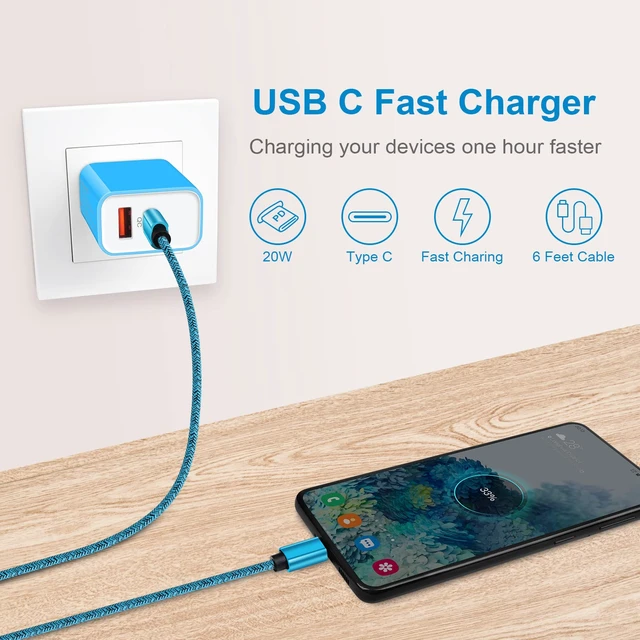 Alt view image 7 of 7 - USB C Wall Charger, 20W Dual Port Fast Charging Block Android Phone Charger | Type C Charging Cable for Samsung Galaxy A17 A16 5G A15 A54 A14 A53 A13 S25 S24 S23, Google Pixel 10a 10 Pro XL 9a