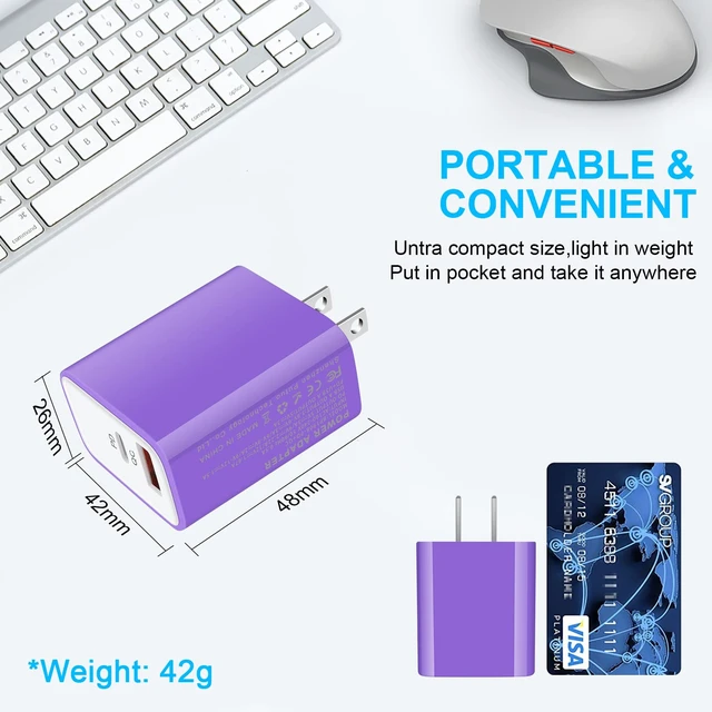 Alt view image 6 of 7 - 20W USB C Wall Charger, Dual Port Fast Charger Block for iPhone 17 Pro Max | USB C Power Adapter for iPhone 17e 16e 16 15 14 13 12 11 Pro Max SE, Samsung Galaxy S26 S25 A16 A15 A53, Pixel 10a 9 8 Pro