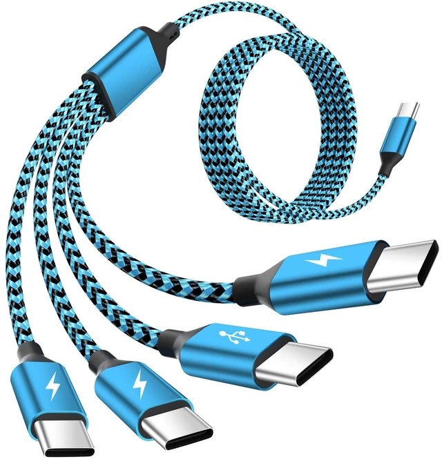 Main image of Travel USB C 4 in 1 Charging Cords,Four Type C Ports Mulit Charging Cable | Universal Charging Cables for All Devices,Travle Charger Cord for iPhone Series/Galaxy/Tablets/PS,Blue