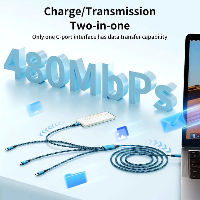 Alt view image 3 of 7 - Travel USB C 4 in 1 Charging Cords,Four Type C Ports Mulit Charging Cable | Universal Charging Cables for All Devices,Travle Charger Cord for iPhone Series/Galaxy/Tablets/PS,Blue