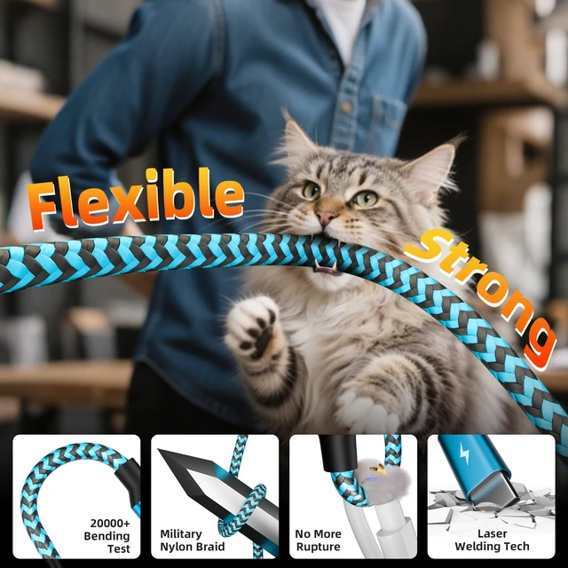 Alt view image 4 of 7 - Travel USB C 4 in 1 Charging Cords,Four Type C Ports Mulit Charging Cable | Universal Charging Cables for All Devices,Travle Charger Cord for iPhone Series/Galaxy/Tablets/PS,Blue