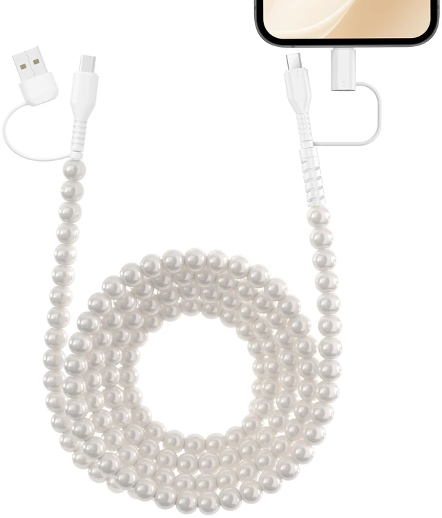 Main image of USB C Cable 6FT 4 in 1 Multi Charging Beaded iPhone Charger Cord | Pearl Phone Charger Cord with USB A/Type C to Type C/Light-ning Fast Charger Cable for iPhone 17 16 15 14, for Galaxy S25 S24