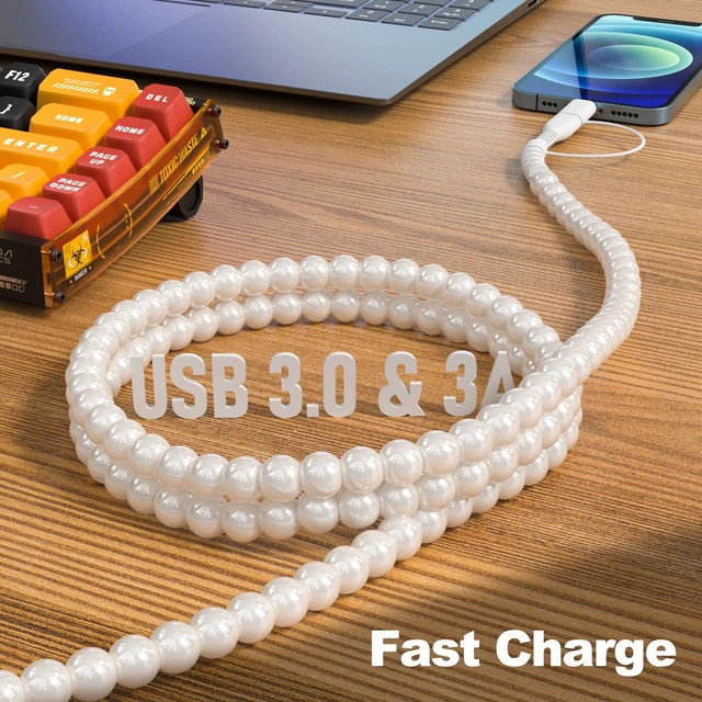 Alt view image 2 of 7 - USB C Cable 6FT 4 in 1 Multi Charging Beaded iPhone Charger Cord | Pearl Phone Charger Cord with USB A/Type C to Type C/Light-ning Fast Charger Cable for iPhone 17 16 15 14, for Galaxy S25 S24
