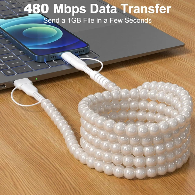 Alt view image 3 of 7 - USB C Cable 6FT 4 in 1 Multi Charging Beaded iPhone Charger Cord | Pearl Phone Charger Cord with USB A/Type C to Type C/Light-ning Fast Charger Cable for iPhone 17 16 15 14, for Galaxy S25 S24