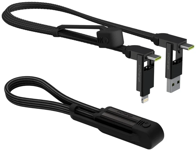 Main image of inCharge XL 6-in-1 Multi Charging Cable, Portable USB and USB-C Cable with 100W Ultra-Fast Charging Power, 1 Ft/0.3m, Urban Black