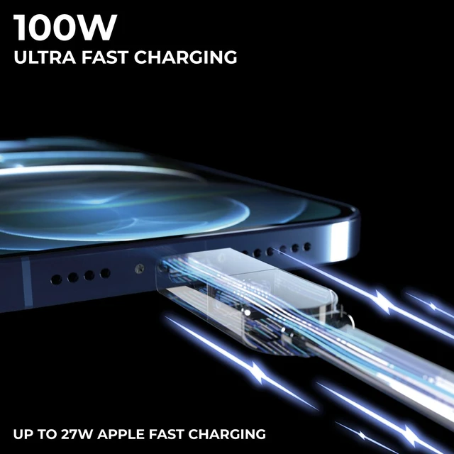 Alt view image 3 of 6 - inCharge XL 6-in-1 Multi Charging Cable, Portable USB and USB-C Cable with 100W Ultra-Fast Charging Power, 1 Ft/0.3m, Urban Black
