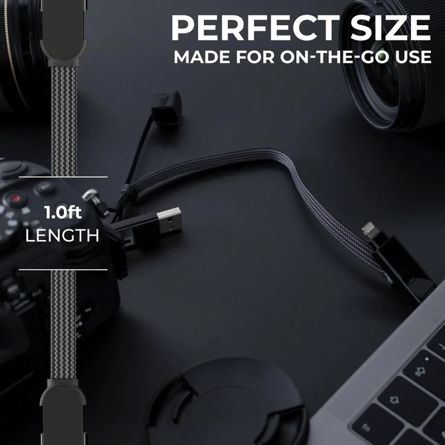 Alt view image 4 of 6 - inCharge XL 6-in-1 Multi Charging Cable, Portable USB and USB-C Cable with 100W Ultra-Fast Charging Power, 1 Ft/0.3m, Urban Black