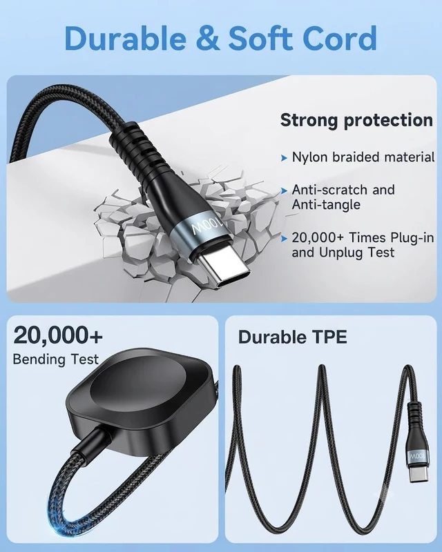 Alt view image 6 of 7 - 10FT Multi Charging Cable for Apple Watch, 100W Fast Charging, 4-in-2 | Dual USB-C, Lightning, and Magnetic iWatch Charger for iPhone, iPad, MacBook, and Galaxy; Travel-Ready 10FT Cord