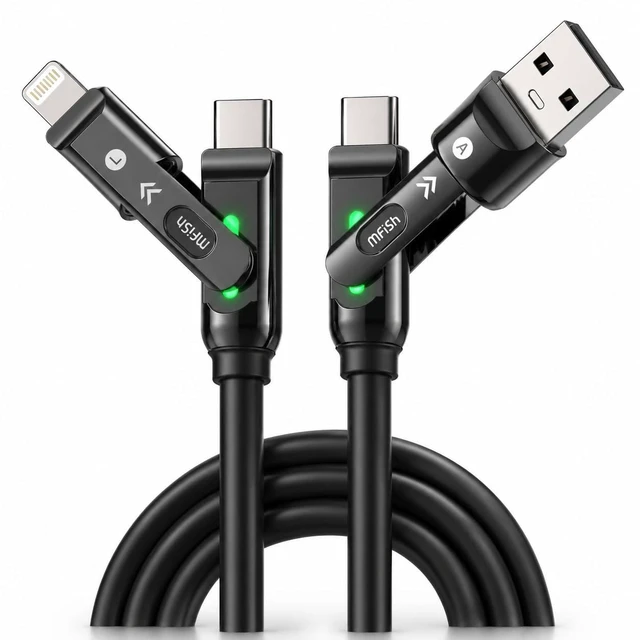 Main image of USB C to USB C Cable, 240W 4 in 1 Charging Cable, Black, 6.6FT | Carrying Case, USB-A & USB-C to USB-C/Lightning, For iPhone 17/16/15/14, MacBook, iPad, Laptop, Samsung S25/S24