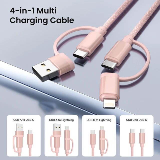 Alt view image 3 of 7 - 4 in 1 USB C to USB C Cable 10ft for iPhone 18 17 16 15 Pro Max | 60W Fast Charging Multi Charger Cord with USBA Adapter/iOS/Type C for MacBook Pro,iPad mini 7 Air 4 5,S25 S24 S23 S22 S20