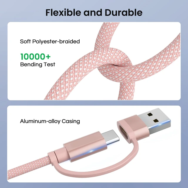 Alt view image 5 of 7 - 4 in 1 USB C to USB C Cable 10ft for iPhone 18 17 16 15 Pro Max | 60W Fast Charging Multi Charger Cord with USBA Adapter/iOS/Type C for MacBook Pro,iPad mini 7 Air 4 5,S25 S24 S23 S22 S20