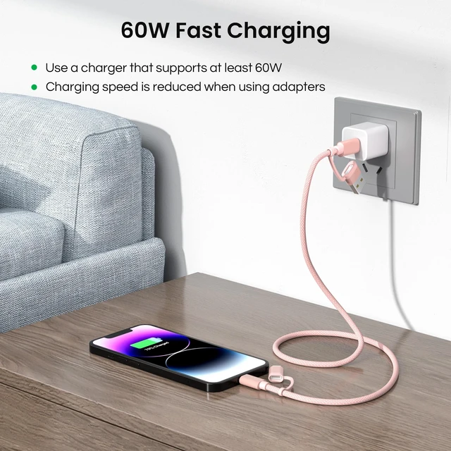Alt view image 4 of 7 - 4 in 1 USB C to USB C Cable 10ft for iPhone 18 17 16 15 Pro Max | 60W Fast Charging Multi Charger Cord with USBA Adapter/iOS/Type C for MacBook Pro,iPad mini 7 Air 4 5,S25 S24 S23 S22 S20