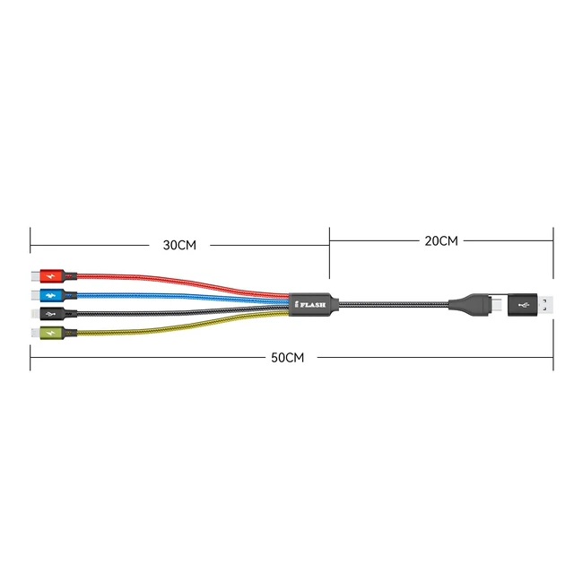 Alt view image 2 of 2 - USB A/C to 4in1 Multi Port Charging Cable Cord, Nylon Braided - Compatible with Galaxy S25 S24 S20 Note, Android, iPhone 17 16 15 14 13 XS MAX XR X 8 7 Plus iPad Pro Air Mini (1.5FT Black)