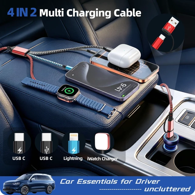 Alt view image 3 of 7 - Cruise Essentials 2026, 4 in 2 Multi Charging Cable for Apple Watch Charger | Camping/Travel/Vacation/Road Trip/Car Essentials with iWatch Charger/Dual Type-C/IP for iWatch 12-1/Ultra 4-1/iPhone 18-8