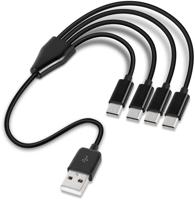 Main image of Short USB C Splitter Cable,4 in 1 USB 2.0 A Male to 4 USB C Male Charging Cord for Some USB Type-C Phone, Device - 0.5M (Black)