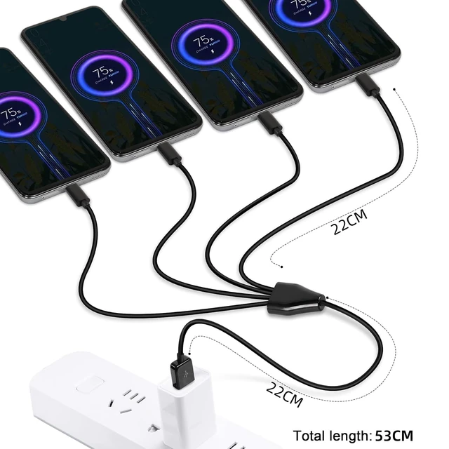 Alt view image 3 of 7 - Short USB C Splitter Cable,4 in 1 USB 2.0 A Male to 4 USB C Male Charging Cord for Some USB Type-C Phone, Device - 0.5M (Black)