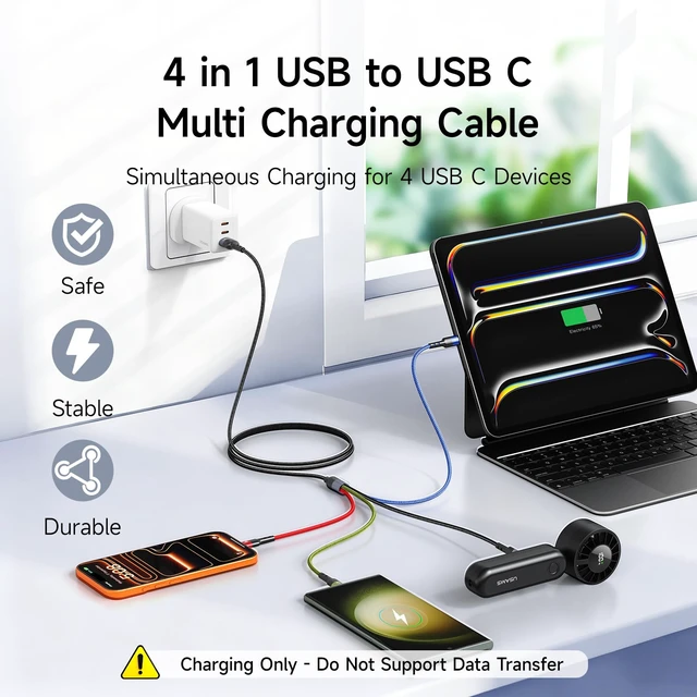 Alt view image 2 of 7 - 4 TypeC Multi Charging Cable 4 in 1 Charging Cords for Multiple Devices 4ft | 2Pack 4FT USB to USB C Cable, Universal Phone Charger Cord for Phone17-8/Androids/Pad and More
