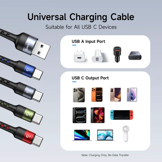 Alt view image 7 of 7 - 4 TypeC Multi Charging Cable 4 in 1 Charging Cords for Multiple Devices 4ft | 2Pack 4FT USB to USB C Cable, Universal Phone Charger Cord for Phone17-8/Androids/Pad and More
