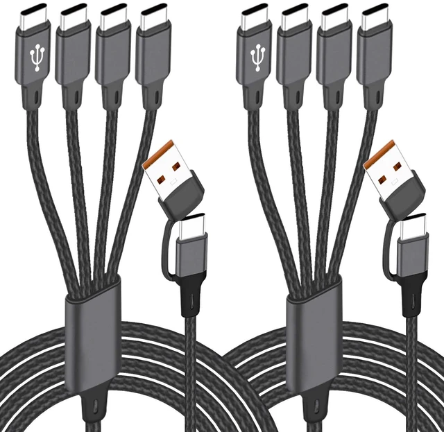 Main image of USB C Multi Charging Cable, 4FT 2Pack, 4 in 2, USB-A+USB-C to 4 USB-C Connectors, Multiple USB Type C Splitter Cords for iPhone 16/15 Pro Max, iPad Air/Pro, Samsung Galaxy, Google Pixel, Android, PS5