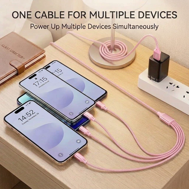 Alt view image 6 of 7 - 4 in 1 Multi Charging Cable 4ft 2 Pack,Braided MFi Certified Charger Cable | Nylon Braided iPhone Charger,Universal Phone Cord with Type-C,Micro USB,IP for iPhone17-5/Android