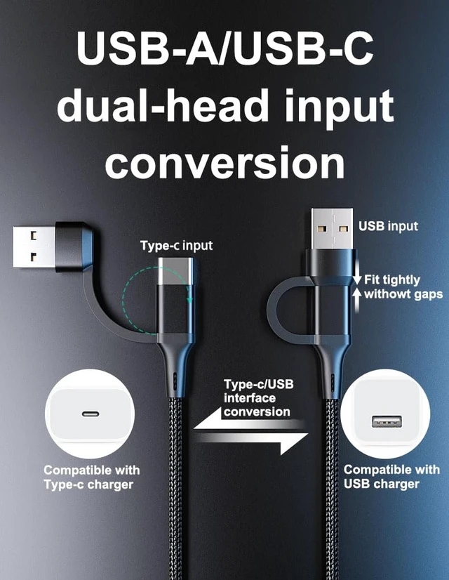 Alt view image 5 of 7 - USB C Multi Charging Cable, 4FT 2Pack, 4 in 2, USB-A+USB-C to 4 USB-C Connectors, Multiple USB Type C Splitter Cords for iPhone 16/15 Pro Max, iPad Air/Pro, Samsung Galaxy, Google Pixel, Android, PS5