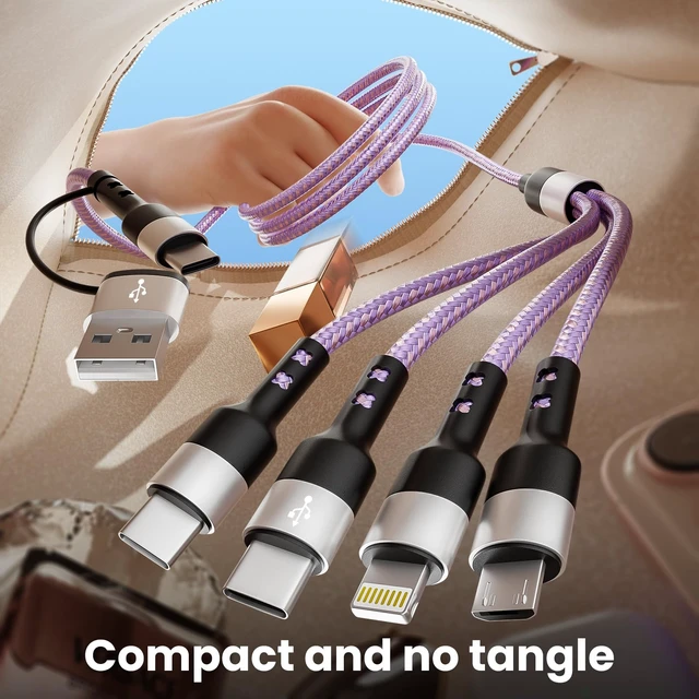 Alt view image 5 of 7 - Dual Type-C 4 in 2 Multi Charging Cable, USB A/C to Dual USB C/IP/Micro USB | Travel Essential for Airplane & Cruise, Chargers for Multi Devices,Compatible for iPhone 17-8, Android/Galaxy/Tablet-5FT