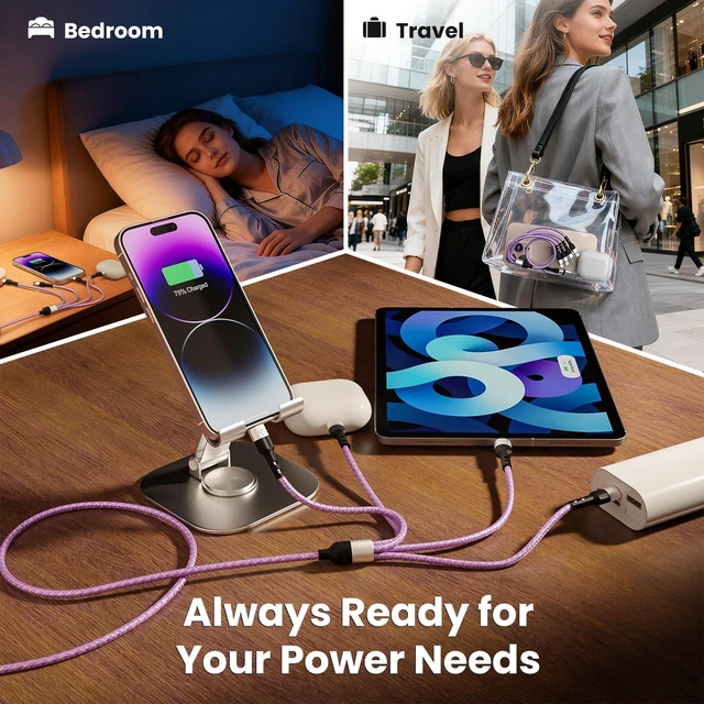 Alt view image 7 of 7 - Dual Type-C 4 in 2 Multi Charging Cable, USB A/C to Dual USB C/IP/Micro USB | Travel Essential for Airplane & Cruise, Chargers for Multi Devices,Compatible for iPhone 17-8, Android/Galaxy/Tablet-5FT