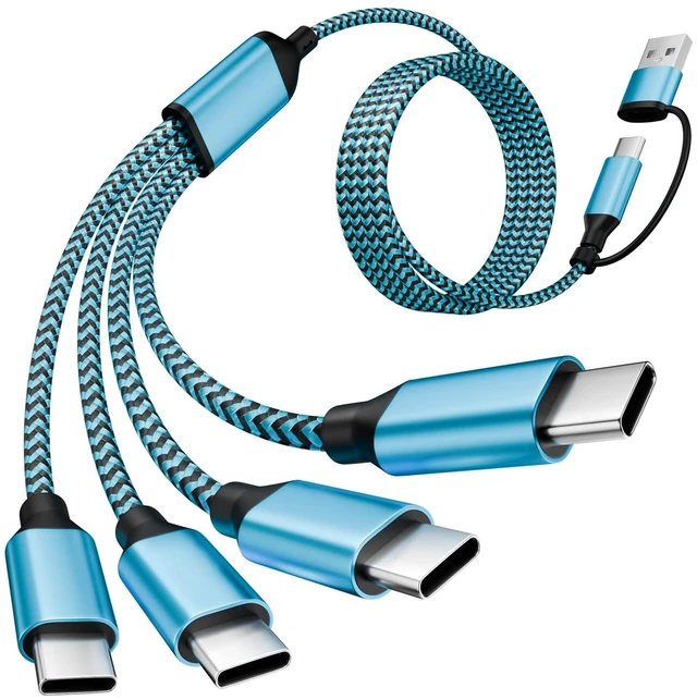 Main image of 4 in 2 USB C Splitter Charging Cords,Universal Charging Cable,1Pack 5FT | Four Type C Ports Mulit Charging Cable,Travle Charger Cord for iPhone 15-17/Galaxy/Tablets/PS,1Pack 5FT,Blue