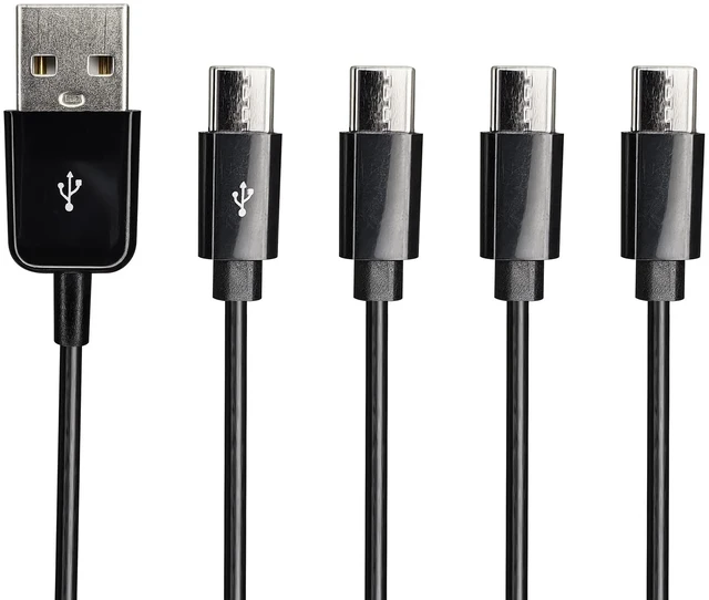 Main image of USB Type C Splitter Charging Cable,1ft 4 in 1 Multi Charging Cable, USB A to 4 x USB Type C Y Splitter Data Snyc Cord(0.3m-4 USB C, Black)