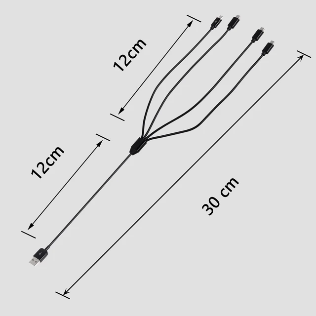 Alt view image 6 of 7 - USB Type C Splitter Charging Cable,1ft 4 in 1 Multi Charging Cable, USB A to 4 x USB Type C Y Splitter Data Snyc Cord(0.3m-4 USB C, Black)